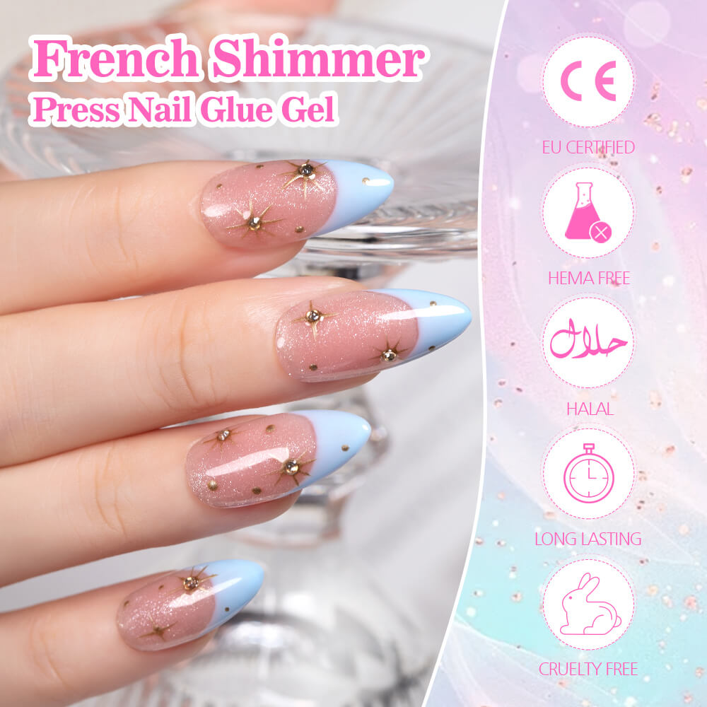 BOZLIN 24 Colors Shimmer Soft Gel Nail Glue Gel for Press on French Nails