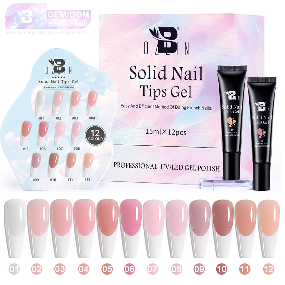 BOZLIN Hema Free Nail Tips Glue Gel 12 Colors Solid Nail Tips Gel in A Tube