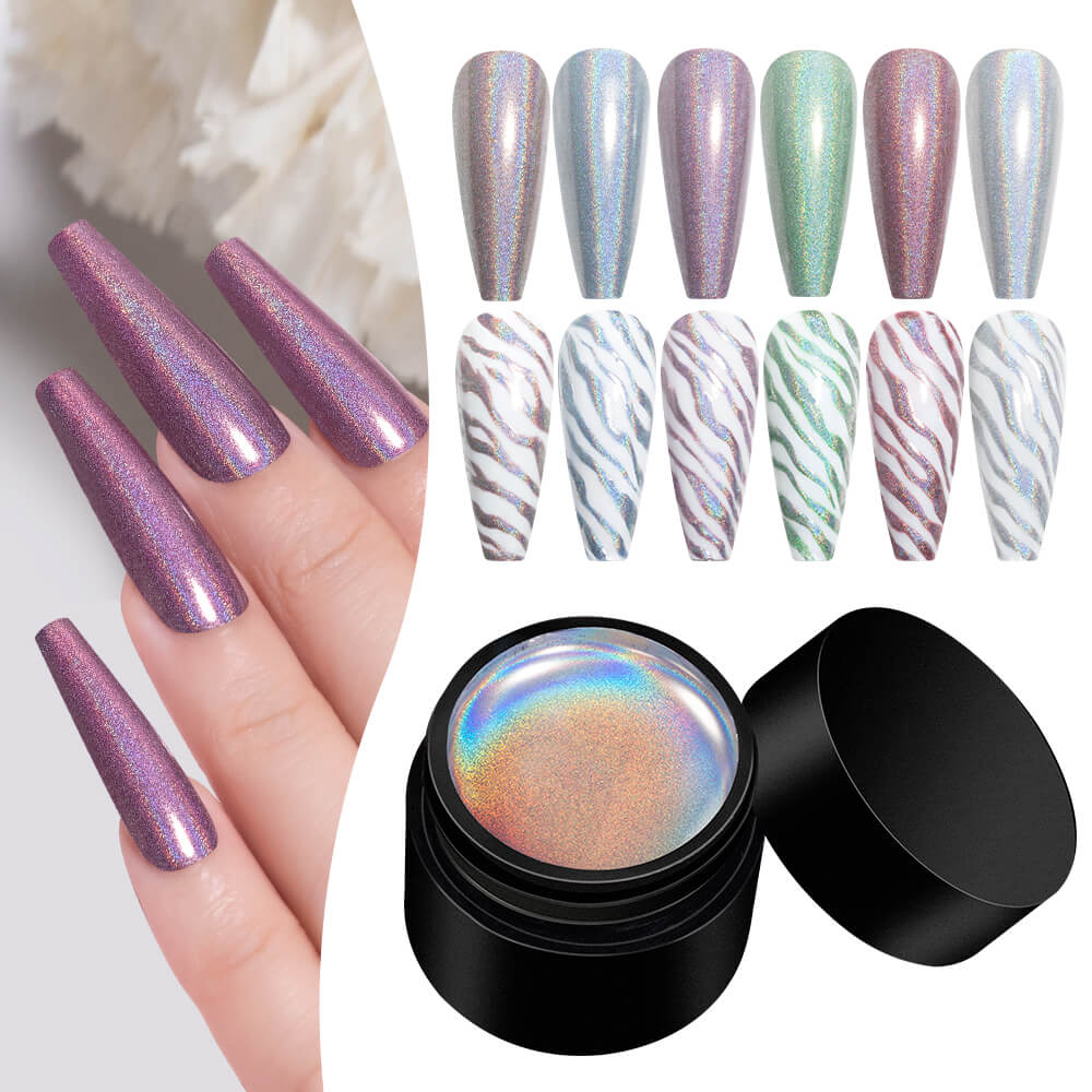 BOZLIN Laser Gel Polish Holographic Metallic Mirror Effect Nail Art Painting Gel