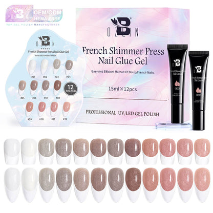 BOZLIN Shimmer Soft Nail Glue Gel Nail Tips Glue Gel for Press on French Nails