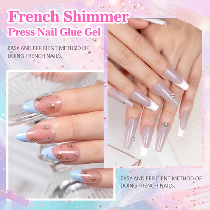 BOZLIN 24 Colors Shimmer Soft Gel Nail Glue Gel for Press on French Nails