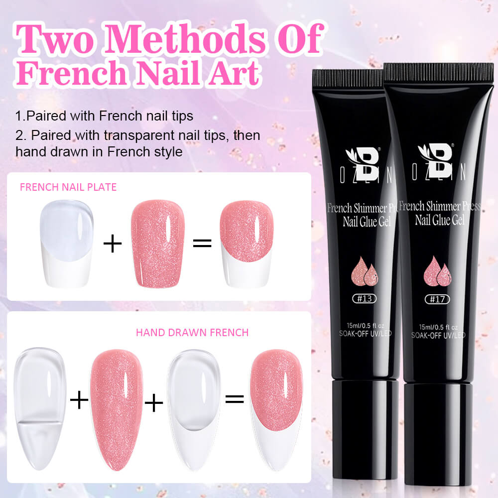 BOZLIN Shimmer Soft Nail Glue Gel Nail Tips Glue Gel for Press on French Nails