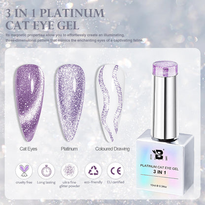 BOZLIN Cat Eye Gel Polish 3 in 1 Multifunction Platinum Magnetic Gel