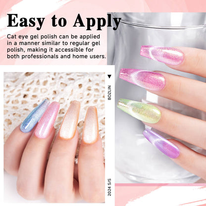 BOZLIN Cat Eye Gel Nail Polish 12 Colors Pastel Cateye Magnetic Uv Gel Polish Spring Collection