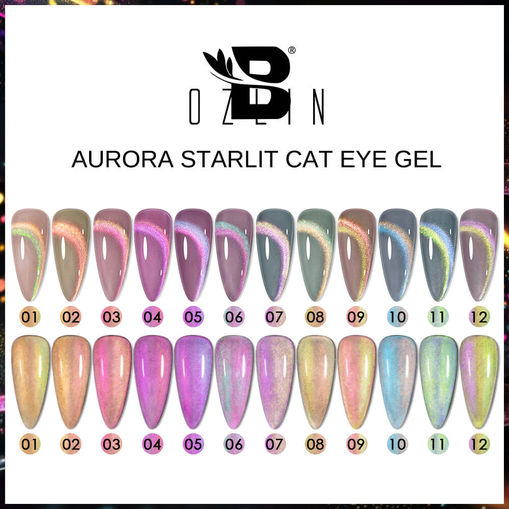 BOZLIN Hema Free Cat Eye Gel Set Aurora Starlit Color Change Magnetic Glitter Gel Nail Polish