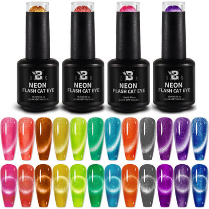 BOZLIN Cat Eye Gel Polish Neon Flash Diamond Reflective Cateye Gel Nail Polish