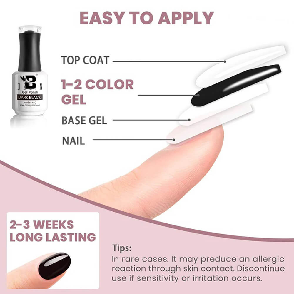 BOZLIN Color Gel Polish Super Black and White Soak Off Uv Nail Gel Polish