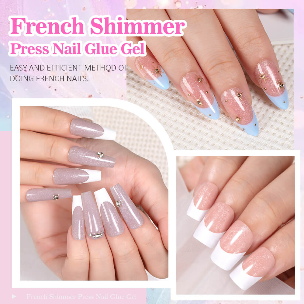 BOZLIN Shimmer Soft Nail Glue Gel Nail Tips Glue Gel for Press on French Nails