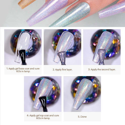 BZOLIN Holographic Gel Polish 48 Colors Laser Iridescent Metallic Glitter Gel Nail Polish