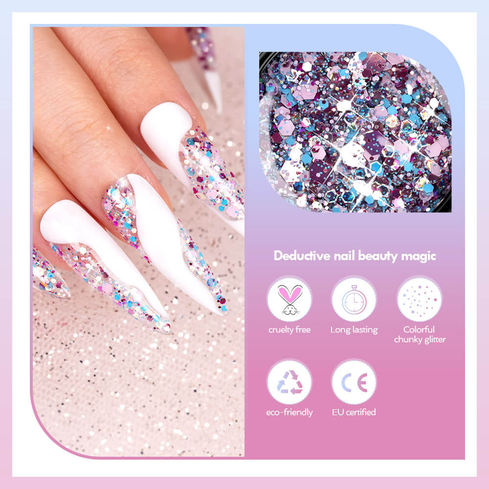 BOZLIN Glitter Gel Polish 12 Colors Sequin Glitter Nail Art Gel Polish