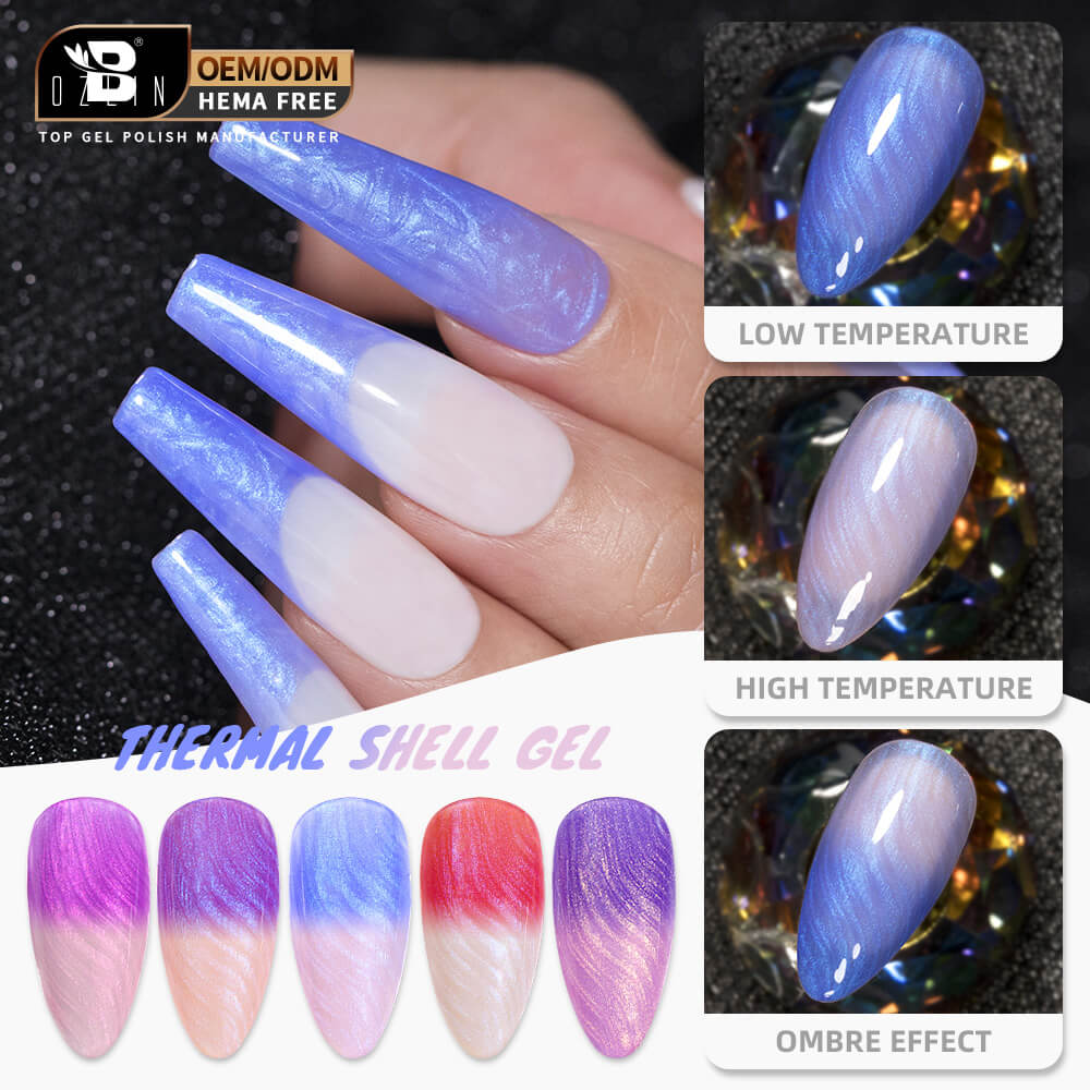 BOZLIN Thermal Gel Polish Pearl Shell Thread Shimmer Mood Temperature Color Changing Gel Polish