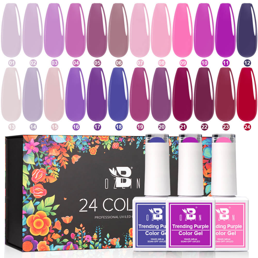 BOZLIN Purple Gel Polish 24 Colors Soak Off Uv Led Gel Nail Polish