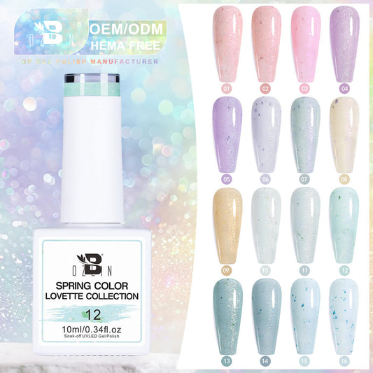 BOZLIN Shimmer Gel Polish Hema Free 16 Pastel Colors Glitter Gel Nail Polish