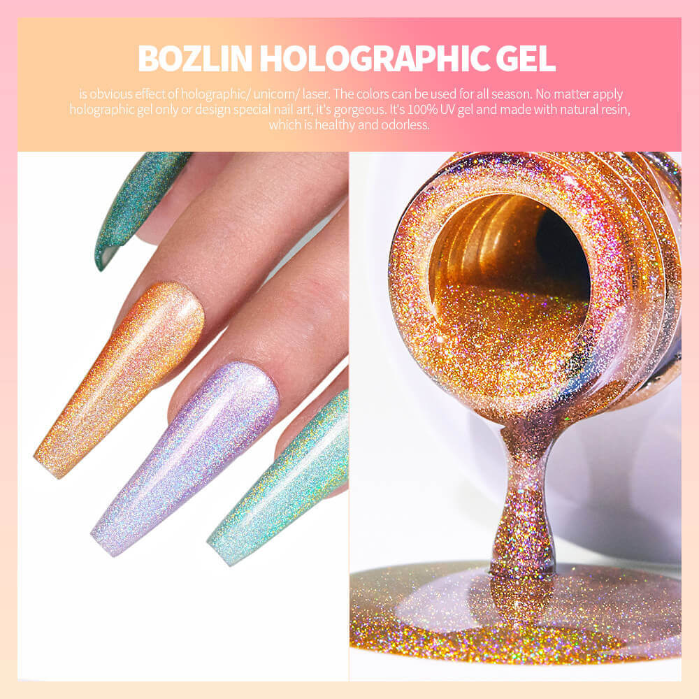 BZOLIN Holographic Gel Polish 48 Colors Laser Iridescent Metallic Glitter Gel Nail Polish