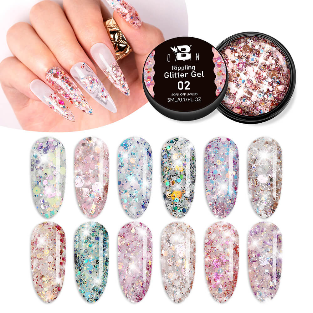 BOZLIN Glitter Gel Polish 12 Colors Sequin Glitter Nail Art Gel Polish