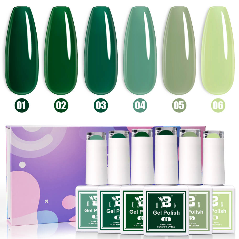 BOZLIN Gel Nail Polish Set 6 Colors Non Toxic Green Gel Polish for Nails