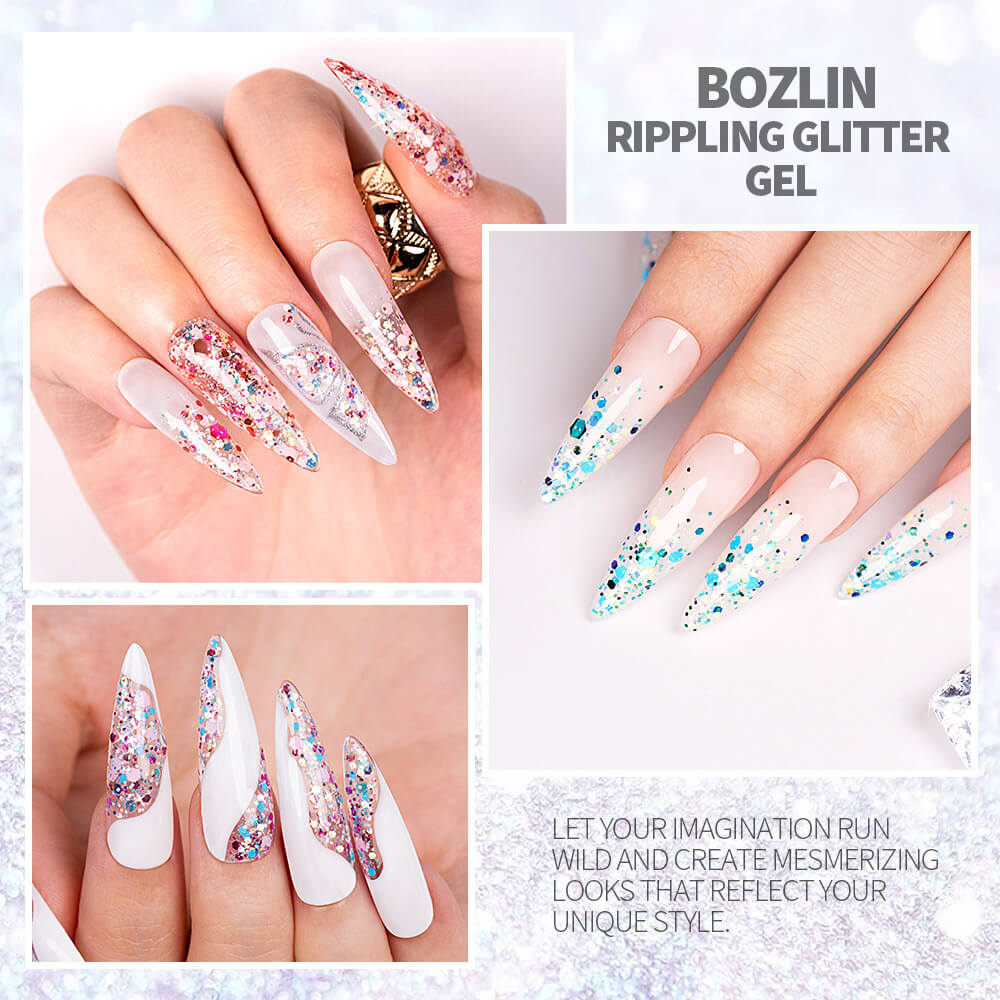 BOZLIN Glitter Gel Polish 12 Colors Sequin Glitter Nail Art Gel Polish