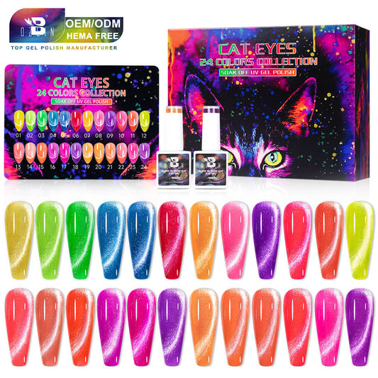 BOZLIN Cat Eye Gel Nail Polish Set Hema Free Neon Glow in Dark Cat Eye Gel