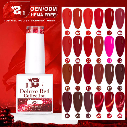 BOZLIN Red Gel Polish Collection 24pcs Cat Eye Glitter Color Uv Nail Gel Polish