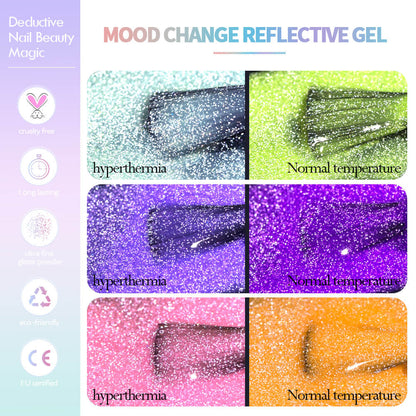 BOZLIN Mood Change Reflective Gel 24 Colors Changing Sparkle Gel Polish